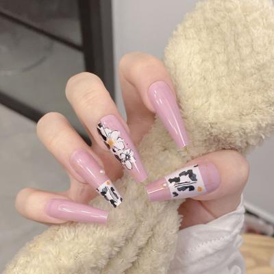 China Nail Patch French Hot Pink Diamond Studded Nail Plate Ultra Long Graphite Painted Ballet Nail for sale