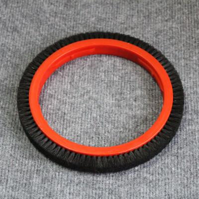 China Monforts Stenter Machine Parts Red Plastic Body Brush Wheel Black Bristle Pig Hair 220mm Outer Dia for sale