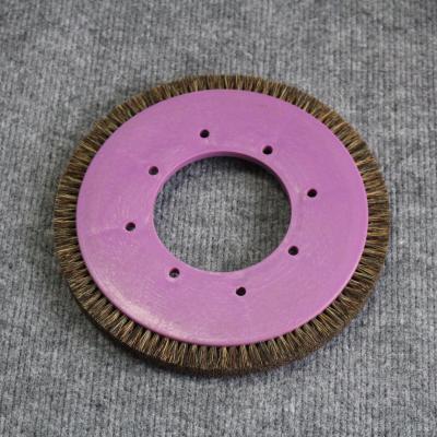 China Customized Stenter Machine Parts Brush Wheel Purple Plastic Body Mixed Bristle Pig Hair 8 Holes for sale