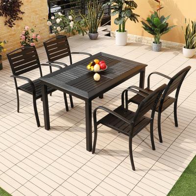 China Latest Design Good Design Outdoor Leisure Garden Plastic Wooden Table Dining Patio Table for sale