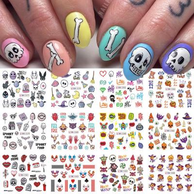 China 2022 New Autumn And Winter Maple Leaf Nail Paper Stickers All Saints Series Pumpkin Skull Watermark Funny Nail Stickers for sale