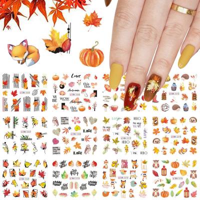 China 2022 paper the new fall nail art water paste autumn gold maple leaf squirrel fox leaves large nail transfer paste central institute of statistics for sale