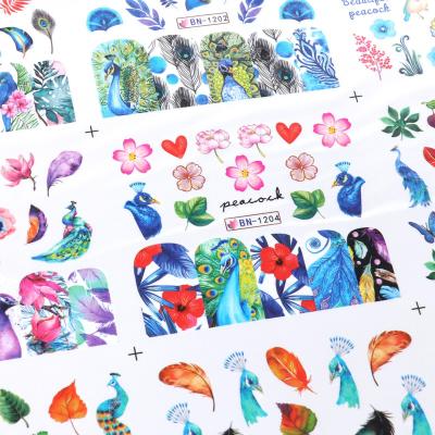 China Central Institute of Statistics folk art water color peacock feather leaf watermark nail border stickers nail art watermark stickers supply stickers for sale