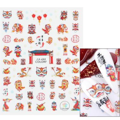 China New Year Nail Stickers New Year Border Chinese Nail Decals Shake Tone With Fairy Buddhism Girls Tide Stickers for sale