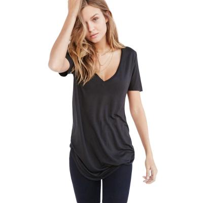 China Custom Wholesale Womens Loneline V Neck Anti-Shrink Loose Fit T-Shirt for sale