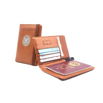 China Custom New Design PU Card Wallet High Quality RFID Leather Pocket Waterproof Blocking Passport Holder With Pen Loop for sale