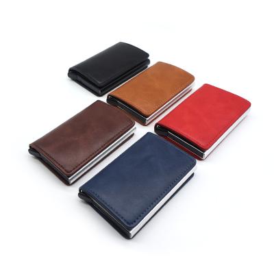 China Vintage Ready To Ship PU Cardboard Fiber Pop Pocket RFID Metal Wallet Credit Card Holder Automatic Slim Wallet Men for sale