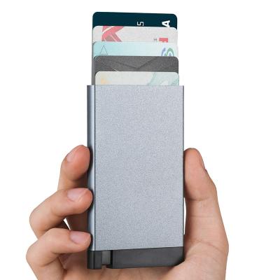 China Vintage Ready To Ship Hot Sale Metal RFID Anti Theft Pop Up Automatic Business Wallet Aluminum Card Holder for sale