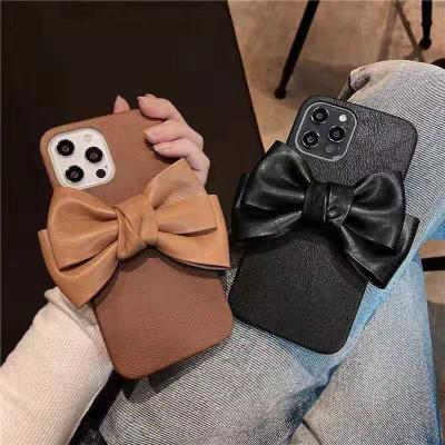 China Luxury Lady Case With Leather Bow Khaki Phone Case Protector Cover For iphone 13 12pro 11 x/xs max 8plus for sale