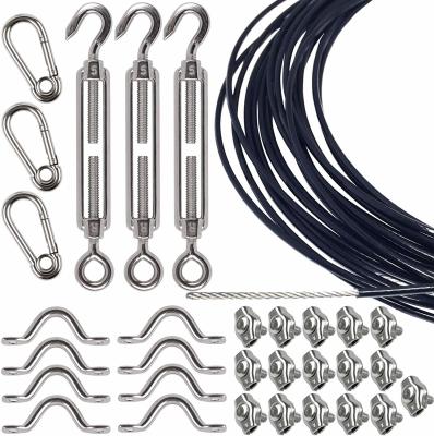 China Globe Lights Kit 150 FT Coated Wire Rope Cable Assemblies With Turnbuckle And Hooks for sale