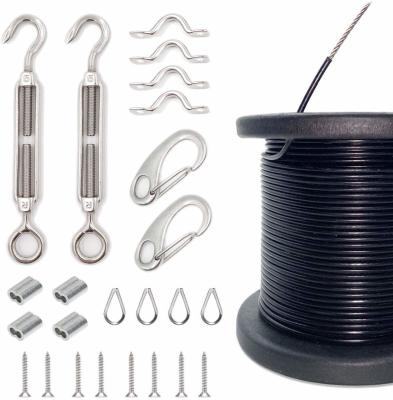 China Outdoor Light Guide Wire Rope Assemblies With Turnbuckles And Hooks 110 Ft Cable Kit for sale