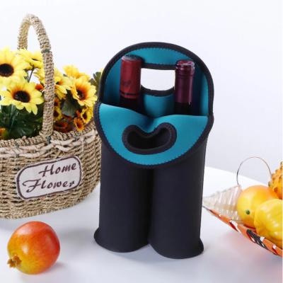 China Waterproof OEM 37*25CM Two Bottle Slots Eco Friendly Neoprene Wine Bottle Cooler Bag Sleeve Ice Tote Bag for sale