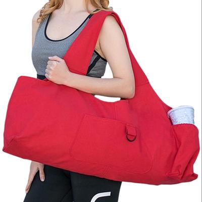 China OEM Multifunctional Canvas Yoga Mat Bag Large Canvas Yoga Mat Tote Sling Carrier with 4 Pockets Side Yoga Bag for sale