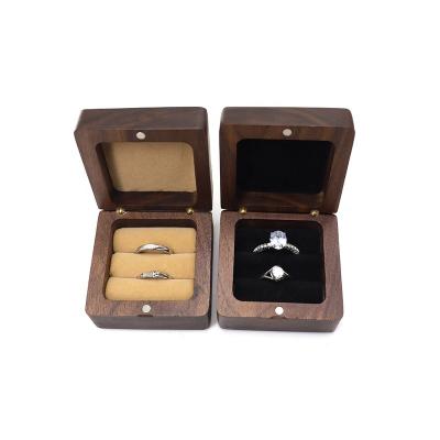 China Box For Wedding Ceremony Solid Wood Ring Square Double Ring Box for sale