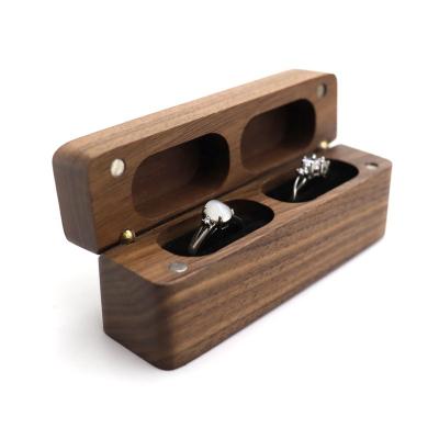 China Box For Ring Rectangle Premium Walnut Wooden Double Ring Box for sale