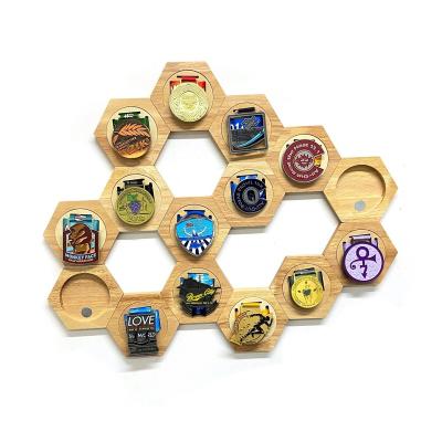 China Japandi Wooden Hexagon Honeycomb Combination Medal Display Stand for sale