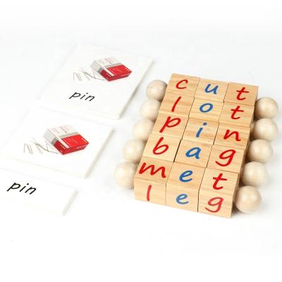 China Educational Toy Wooden Reading Blocks Spelling Games Turning Alphabet Learning Toy for sale