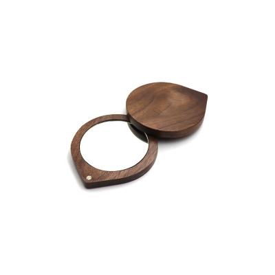 China Mini Cute Walnut Lighted Pocket Portable Mirror for sale