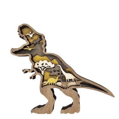 China Ornament Crafts Gift 3D Wood Carved Dinosaur Ornaments For Decoration Party Home Decoration for sale