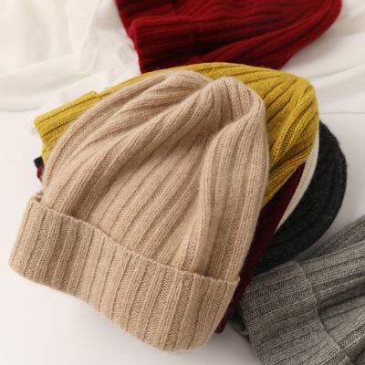 China COMMON 100% cashmere knit women luxury ny fashion winter rib beanie hat cute warm hats for sale