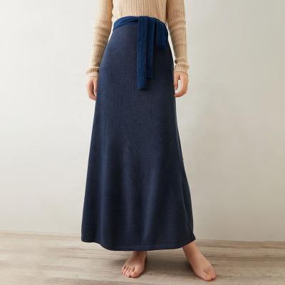 China Anti-Static Plain Knitted Cashmere Blue Women Skirts Long Style Ladies Winter Skirts Dress for sale