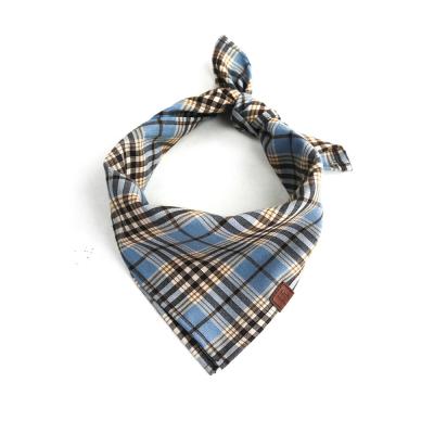 China Blue Dog Scarf Collar Puppy Bandana Collar Plaid Cotton for sale