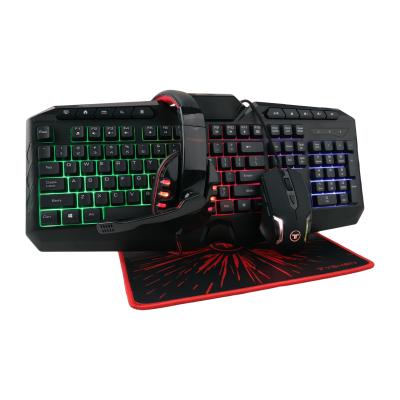 China Ambidextrous 4 in 1 Gaming Combo Set RGB Led Full PC Keyboard Mouse Headset and Lightweight Mouse Pads All in One Computer Combo Kits for sale