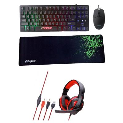 China Mini Size LED Ambidextrous Keyboard, Mouse, Earphone and 1 Long Mosue Pad, 4 in 1 Combo Game for sale