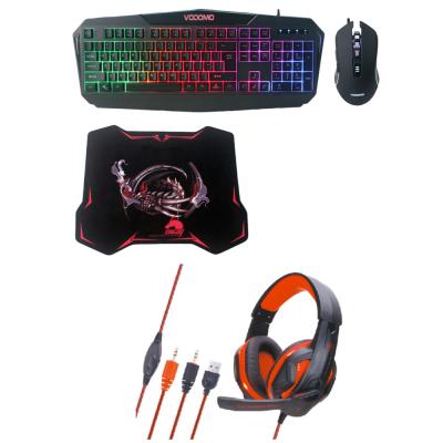 China Ambidextrous Combo Computer Game, 4 in 1, Backlit Mouse/Keyboard/Headset, 1 Rubber Mouse Pad for sale