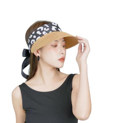 China Big Brim Ponytail Hat Sun Hat Summer UV Protection Female Outdoor Straw Hat Top Empty Striped Travel for sale