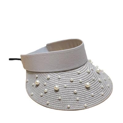 China Character Summer Big Gutters Bead Empty Top Female Sun Protection Youth Travel Straw Hat Foldable Sun Hat for sale