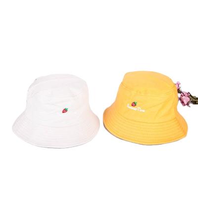 China Autumn New Fashion Embroidery Sun Protection Letter Foldable Strawberry Pattern Basin Hat Fisherman Hat Korean Creative Couples Hat for sale