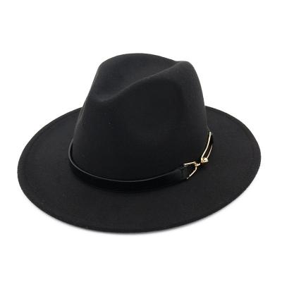 China Fashion Big Brim Buckle Wool Black Casual Ladies Big Brim Four Seasons Autumn And Winter Top Hat British Jazz Hat for sale