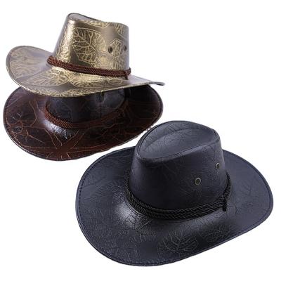 China Cowboy 2022 Leather Summer Autumn Spring Jazz Vintage Hat Sombrero Gentsman Cowboy Men High Quality Western Faux Striped Hat for sale