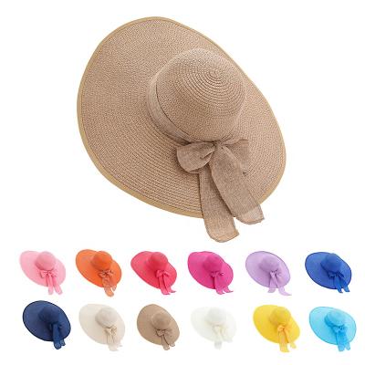 China Fashion\Party Soft Comfortable\Durable 15cm Sun Brim Straw Summer Wedding Womens Ladies Oversized Wide Wide Hats Foldable Elegant for sale