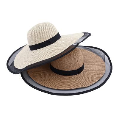 China Solid Color Straw Hat Women Big Wide Brim Comfortable Travel Beach Sun Hat Summer Wear Sunscreen Sunscreen Simple Foldable Panama Hat for sale