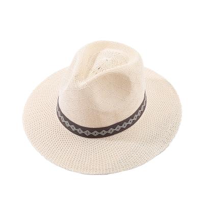 China Casual Beach Jazz Men Hats Foldable Floppy Fedora Brim 7CM Straw 56-58CM Wde Summer Vacation Panama Sun Striped Unisex Hat for sale