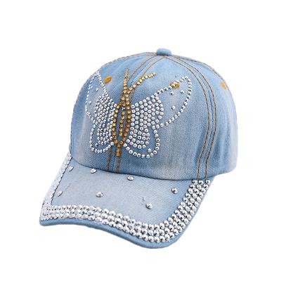 China Diamond Painting Women's Hat Cowboy Summer Sun Hat Female Butterfly Rhinestone Denim Snapback Jeans Women's Baseball Hats COMMON for sale