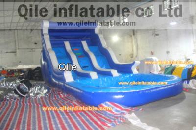 China blue inflatable wet & dry slide with pool,pool can removed ,double wave slide for sale