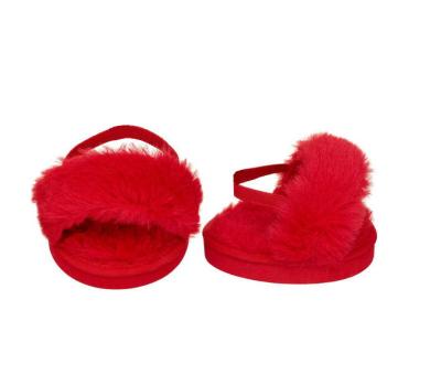 China Plush Toy Shoes 2022 NEW Red Fuzzy Slippers Plush Teddy Bear Shoes for Valentine for sale