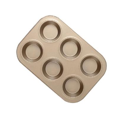 China Viable Non-stick Carbon Steel 6 Cups Round Cake Tray Paper Cup Molds Tools Roll Cake Pan Baking Gold Bakeware for sale