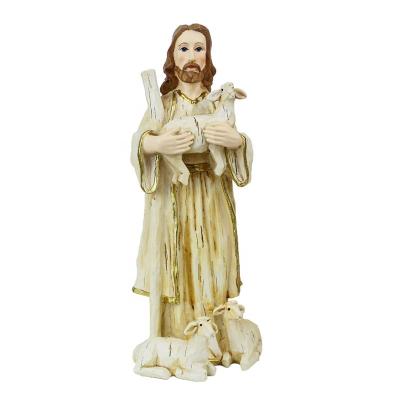 China Resin Jesus Painting Catholic White Clothes From Europe And American Religious Hand With Easter Home Crafts Jesus Statue Of Sheep Portrait Decoration Gifts for sale