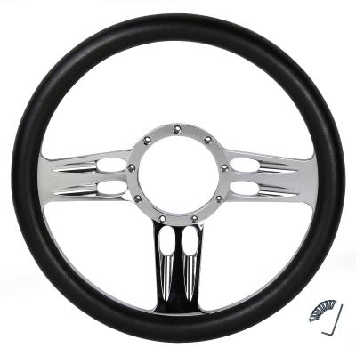 China Classic 14 Inch Half Leather CNC Car Steering Wheel Wrapped 9 Holes Fits Classic 1967-94 GM Style Steering Columns for sale