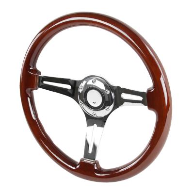 China 340mm Deep Plate Classic Chrome 3-Spoke Wooden Steering Wheel 1.75