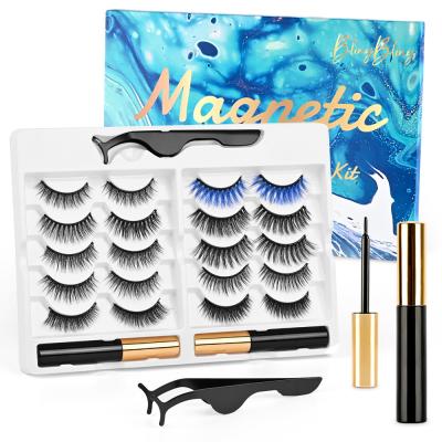 China Wholesale Natural Long Permanet Super Silk Person 10 Pairs Liquid Magnetic Eyeliner Magnet Eyeliner Lashes Sets With Tweezers for sale