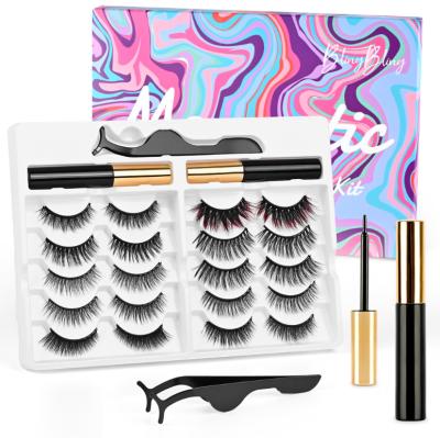 China Long Natural Private Logo 10 Pairs False Eyelash Liquid Eyeliner Waterproof Eyeliner Pen Magnet Adhesive Set for sale