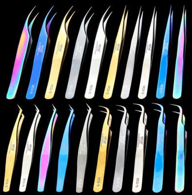 China Customized eyelash extension tweezers shine false eyelash extension tweezers set custom private label for sale