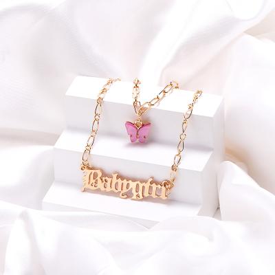 China New Arrivals 18K Gold Acrylic Butterfly Choker Necklace Layer Butterfly Charm Necklace Letter-Chain Bohemian Multi Pendant Necklace Babygirl for sale