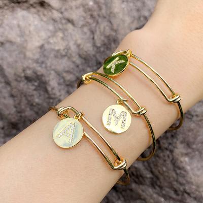 China OEM ODM CLASSIC Adjustable Zircon Initial Letter Bracelet 18K Gold Plated ZC Letter Alphabet Pendants Bracelet for sale