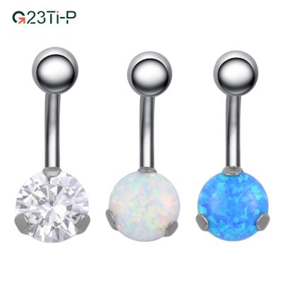 China FASHIONABLE Titanium Synthetic Opal Prong CZ Jewelry G23 Body Belly Rings Hypoallergenic Belly Button Rings for sale